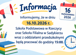 Plakat - godziny pracy szkoły w dniu 16 października 2026 r.