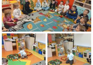 Prezentacja przyniesionych owoców i warzyw przez „Sówki”. Zabawa edukacyjna; warzywa i owoce segregacja.