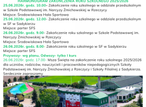 Harmonogram zakończenia roku szkolnego 2025/2026