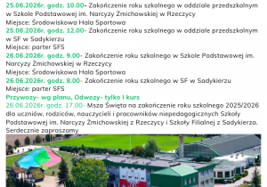Harmonogram zakończenia roku szkolnego 2025/2026