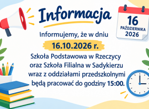 Plakat - godziny pracy szkoły w dniu 16 października 2026 r.