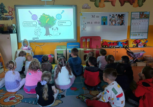 Wspólne oglądanie filmu edukacyjnego „Poznaj świat drzew”.