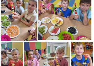 Dzieci z radością wykonywały szaszłyki owocowe.