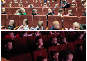 Przedszkolaki z zaciekawieniem oglądają film.
