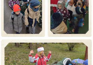 foto budka sanie Mikołaja z prezentami z otworami okrągłymi gdzie c, dzieci wkładają swoje głowy.