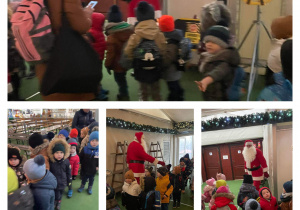 Dzieci przedszkolne żegnające się z Mikołajem.