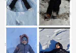 Kolaż zdjęć dzieci robiących aniołki na śniegu
