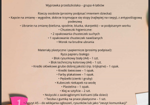 Wyprawka przedszkolaka – grupa 4-latków.