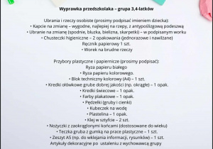 Wyprawka przedszkolaka – grupa 3,4-latków.