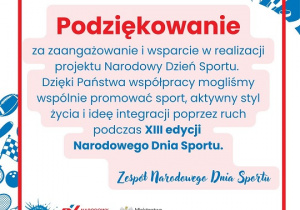 Oficjalne podziękowania od Zespołu Narodowego Dnia Sportu.