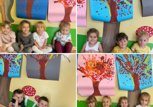 Kolaż zdjęć prezentujących jesienne drzewa w grupie Szkraby.