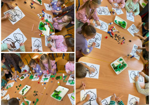 Warsztaty techniczno-plastyczne w grupie Promyczki w Dniu Drzewa.