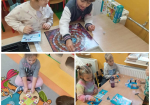 Dzieci z grupy Skoczki grają w planszówki w Dniu Gier Planszowych.