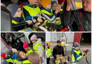 Kolaż - wizyta Promyczków w strażnicy.