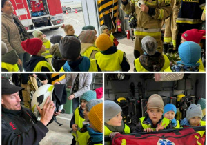 Kolaż - dzieci w Straży Pożarnej.