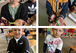 Dziesiątki różańca wykonane przez dzieci z grupy Żabki.