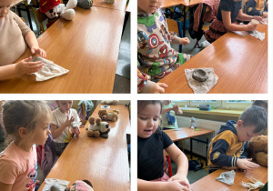 Wyrabianie gliny i tworzenie misek dla piesków.