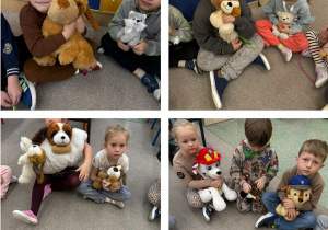 Dzieci z pieskami pluszowymi.