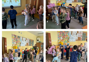 Tańce dzieci z misiami podczas obchodów Dnia Pluszowego Misia.