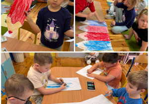 Malowanie kredek pastelami w grupie 4-5 latków.