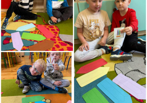 Układanie kredek według wzoru w grupie „Promyczki”- praca w parach.