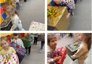 Dzieci niosą swoje prezenty.