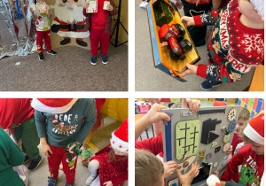 Dzieci z grupy Żabki z prezentami i Certyfikatami od Świętego Mikołaja.