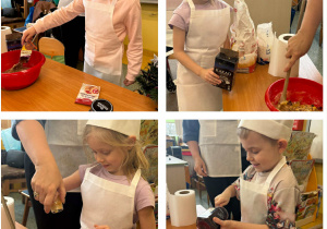 Kadry z łączenia przez dzieci produktów na piernik.