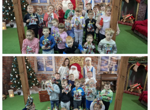 Zdjęcie grupowe Skoczków i Promyczków z Mikołajem.