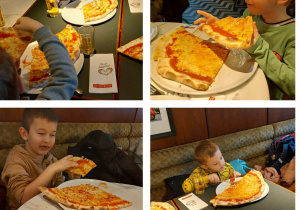 Zuchy zjadają Kleksową pizzę.