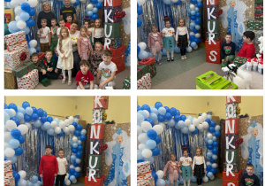 Zdjęcia koleżeńskie na niebiesko białej balonowej ściance.