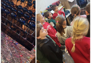 Pierwszoklasiści w pracowni malowania bombek.