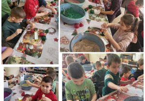 Uczniowie starają się jak najlepiej ozdobić swoje bombki.