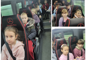 Zadowoleni uczniowie jadą na wycieczkę do Piotrkowa Trybunalskiego.