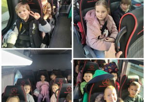 Pierwszaki z uśmiechem na twarzy wracają z wycieczki.