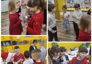 Uczniowie dzielą się opłatkiem.