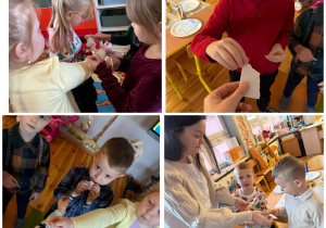 Kolaż - Promyczki dzielą się opłatkiem.