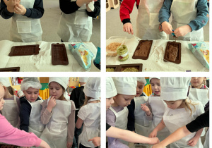 Dzieci mieszają nadzienie do dubajskiej czekolady.