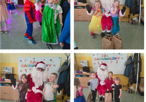 Dzieci z grupy Słoneczka z Mikołajem i prezentami.