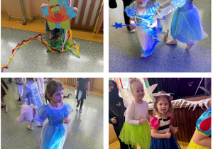 Dzieci przedszkolne z Sadykierza podczas tańców na balu karnawałowym.