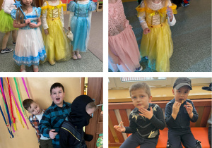 Dzieci z grupy Żabki podczas balu i posiłku na balu.