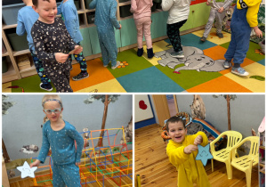 Szukanie zaginionych gwiazdek - zabawa grupowa w Dniu Piżamy w grupie Promyczki.