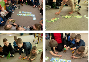 Dzieci z grupy Żabki podczas zajęć z okazji Dnia Dinozaura.