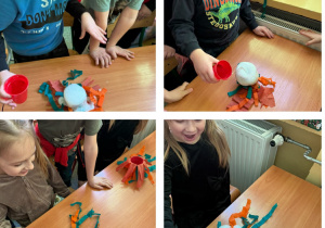 Dzieci z grupy Żabki obserwują wybuchy wulkanu.