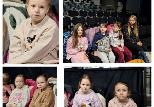 Uczennice wraz z opiekunem w sali widowiskowej.