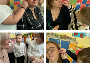 Chłopcy z grupy Żabki malują swoje Ciocie z okazji Dnia Kobiet.