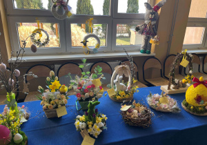 Prace uczniów wykonane na konkurs ozdób wielkanocnych.