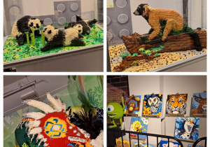 Uczniowie oglądają piękne budowle wykonane z klocków lego.