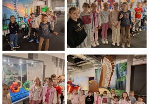 Grupa uczniów podczas zwiedzania Wystawy z Klocków Lego.