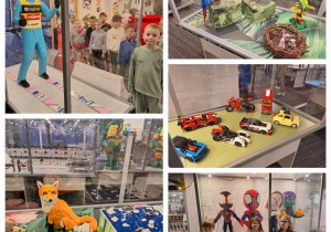 Chłopcy i dziewczynki oglądają ciekawe budowle z klocków lego.